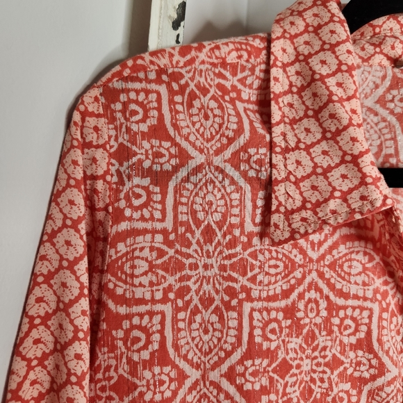 LOGO by Lori Goldstein button down top womens 1X metallic stripe mixed print - Picture 4 of 6